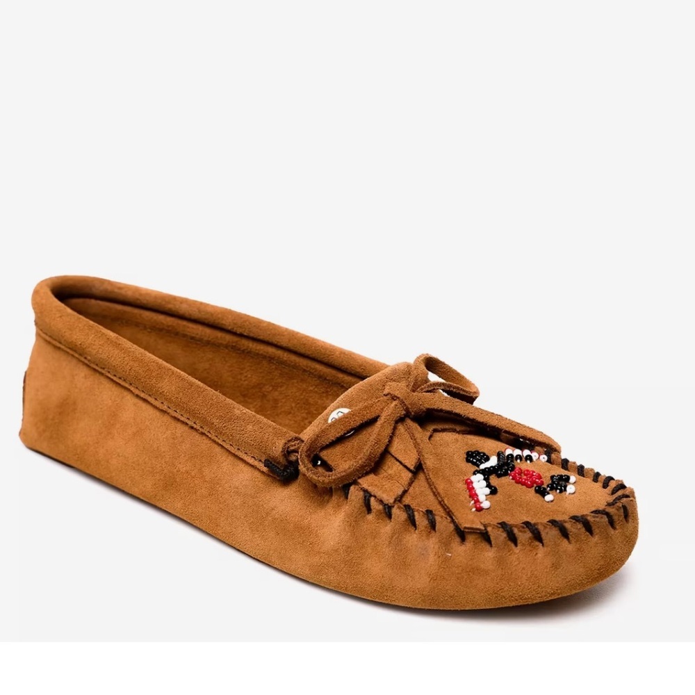 Minnetonka Thunderbird Animikii Suede Beaded Hardsole Moccasin Size 8 Womens